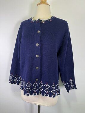 Vintage Jersild Nordic Cardigan Navy Scandinavian Wool Knit Sweater Size 38, Med